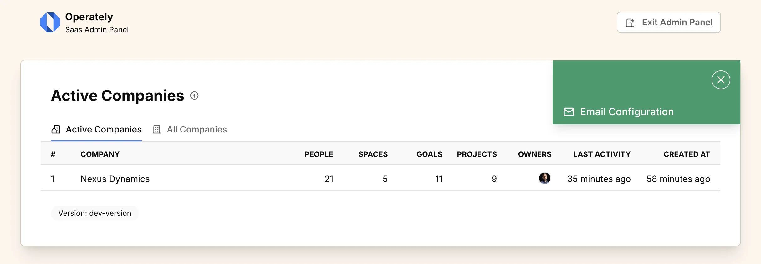 Screenshot: Email Configuration